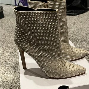 Aldo Sparkling Rhinestone Heeled Boots - Cream